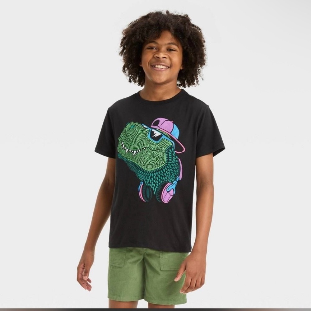 Cat & Jack Black Tee with Dinosaur Graphic